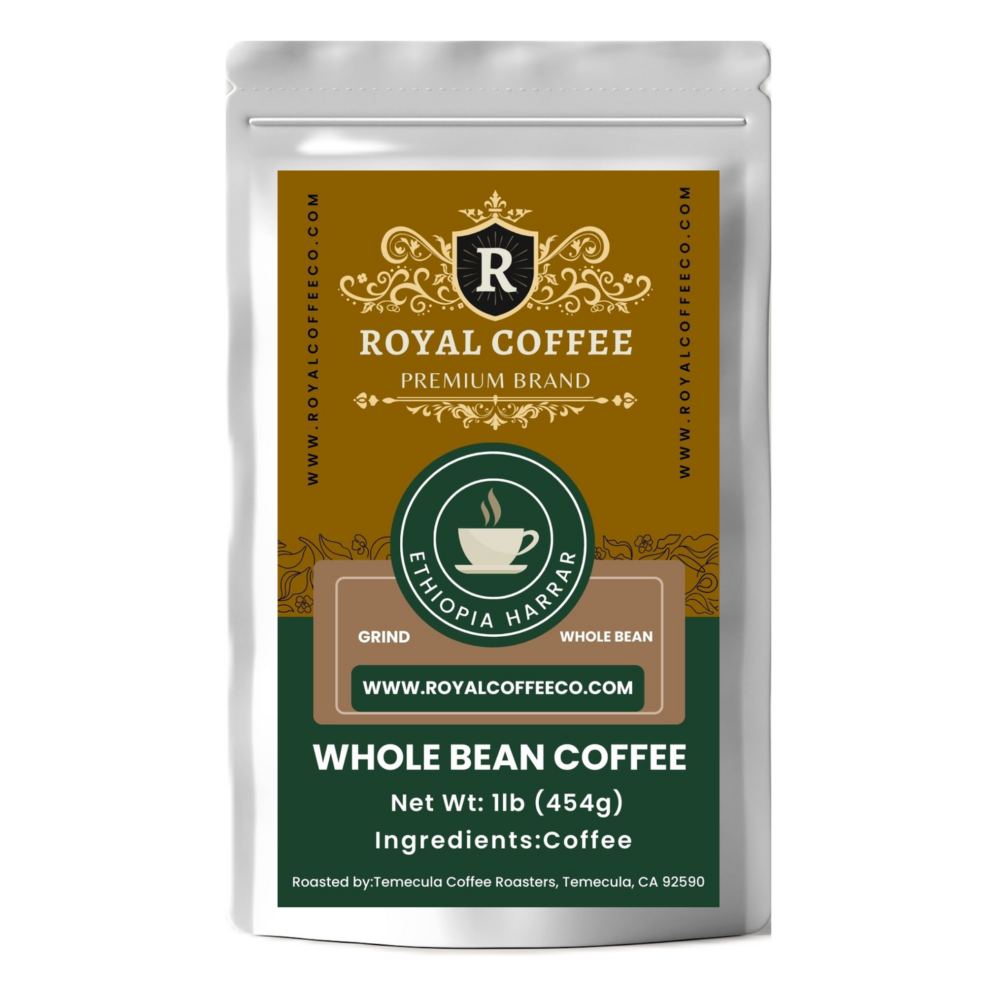 Royal Ethiopia Harrar Single Origin Freshly Roasted Coffee, (Ethiopia Harrar) (Whole Bean)