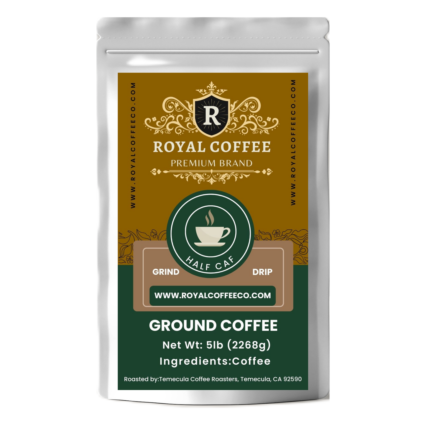 Royal Half Caffeine Fresh Roasted Coffee, (Half Caf) (Drip)