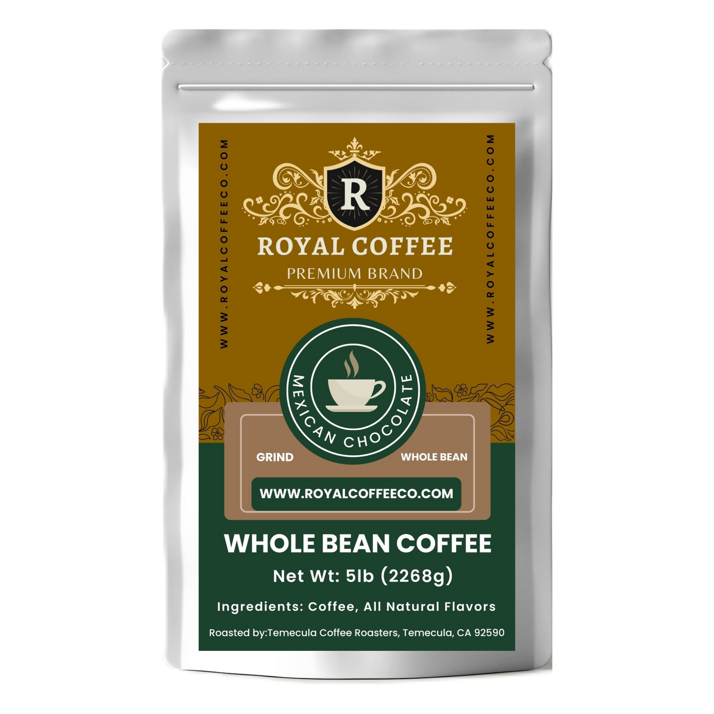 Royal Mexican Chocolate Freshly Roasted Flavored Coffee, (Mexican Chocolate) (Whole Bean)