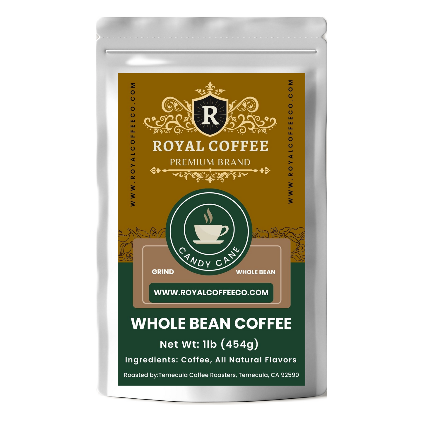 Royal Candy Cane Freshly Roasted Flavored Coffee, (Candy Cane) (Whole Bean)