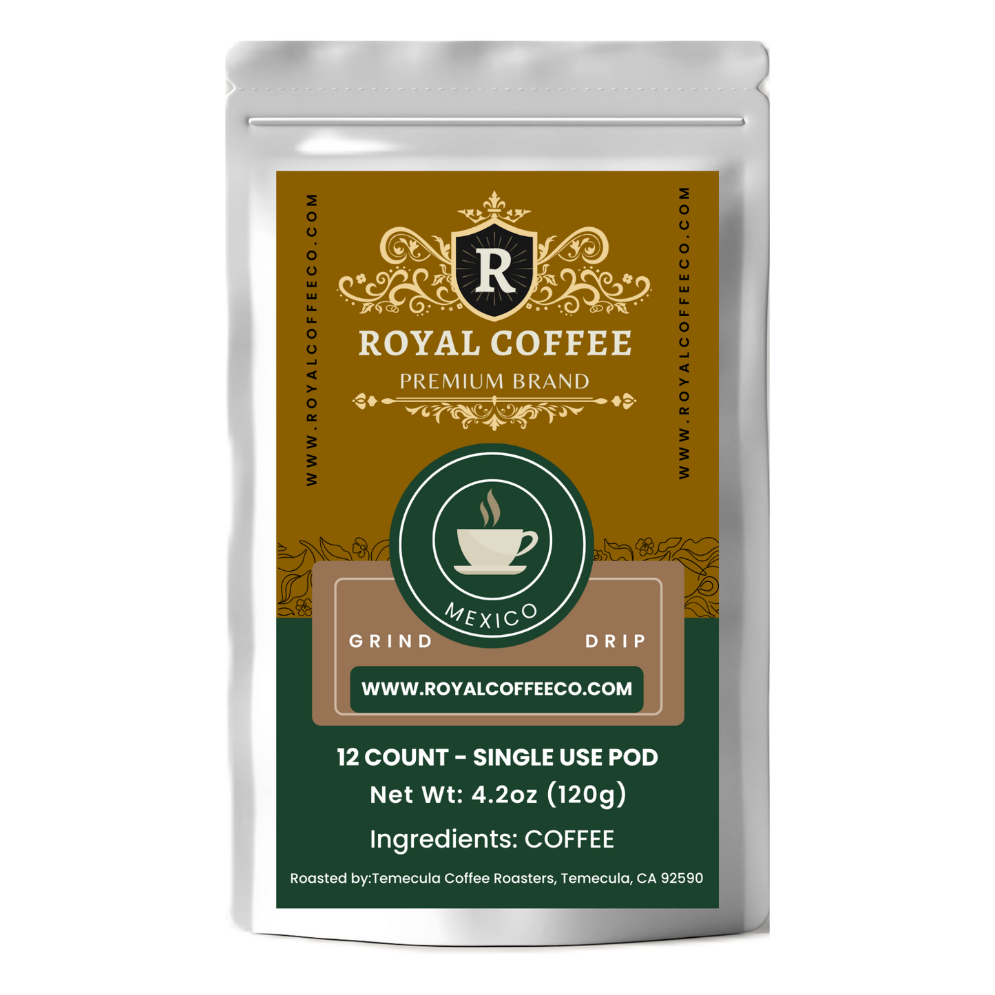 Royal Mexico Coffee Single Use Pod, (12 Count) (CUPS)